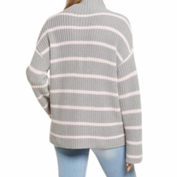 Caslon Shaker Mock Neck Sweater new NWT medium gray pink stripe boxy chunky - Picture 9 of 9